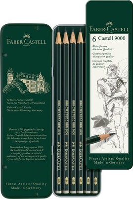 Faber-Castell - Castell 9000 Art Set Pencil (Pack of 6), Green Case of 6