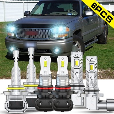 For 2003 2004 2005 2006 GMC Sierra 1500 3500 6x LED Headlights + Fog Light Bulbs