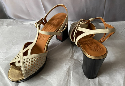 CHIE MIHARA VINTAGE PLATFORM SHOES PERFORATED LEATHER IN BONE 40 9.5 SPAIN