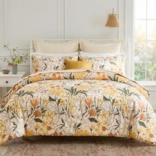 Cotton King Duvet Cover Set Yellow Floral Bedding Set 3 Pcs Soft, Breathable ...