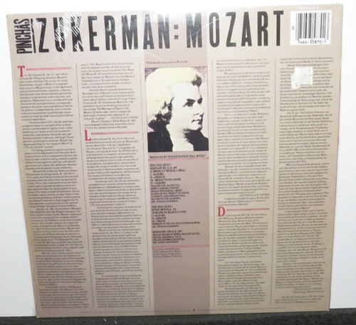 MOZART PINCHAS ZUKERMAN SERENADE K.388 DIVERTIMENTO K.136 (NM) LP VINYL RECORD - Picture 2 of 4