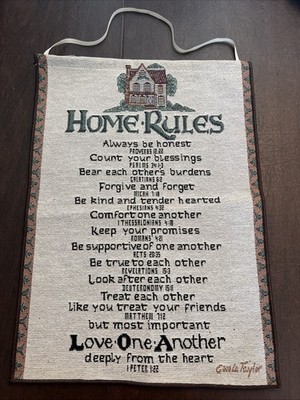Hanging Wall Tapestry House Rules Love one Another  13x17 Carole Taylor