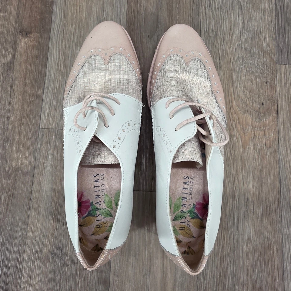 Zapatos Hispanitas Para Mujer Talla 38 EE. UU. 7.5 Punta de Ala Brogue Plataforma Perla Tachonados Foto 4 de 4