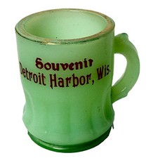 DETROIT HARBOR WI WISCONSIN Uranium Custard Souvenir ANTIQUE Glass TRINKET Cup