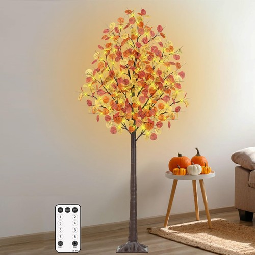 5Ft Fall Tree with Lights, 90 LEDs Artificial Fall Light Up Eucalyptus ...