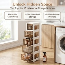 3/5 Tier Slim Gap Storage Unit Narrow Slide Out Drawers Bathroom Kitchen Cabinet