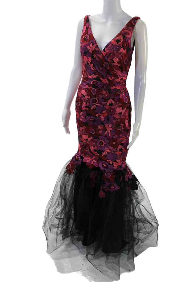 Badgley Mischka Collection Women's V-Neck Mermaid Hem Maxi Gown Black Size 2 - Image 2 of 4