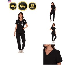 Scrubs for Women - V-Neck Top Cargo Pants Scrubs Set with 10 Pockets