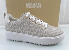 Michael Kors Emmett Lace up MK Logo Jacquard Sneakers Vanilla Beige Size 8