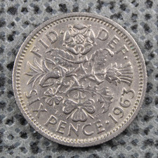 Sixpence 1963 Lucky Tanner 6d Queen Elizabeth II Vintage Copper-Nickel UK GB