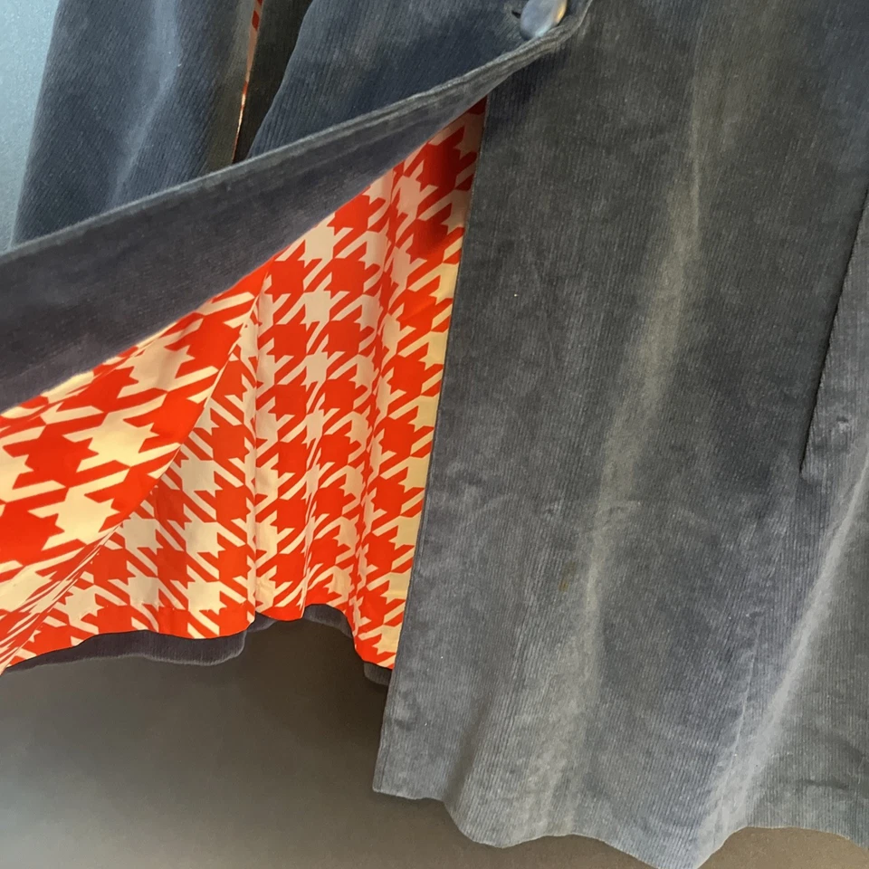 De Colección Años 60-70 Azul Capa Poncho Abrigo Chaqueta Mujer M/Lrg Rojo Pata de Gallo Forrado Mod Foto 3 de 4