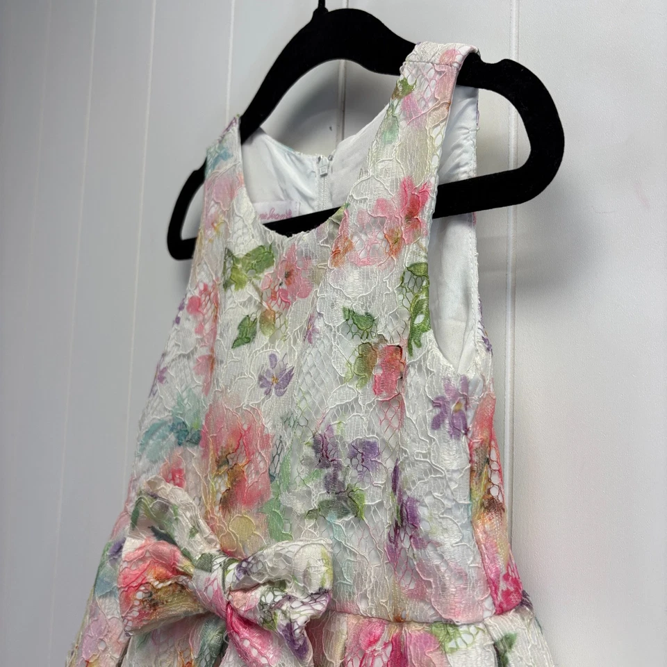 Vestido de té de boda con encaje floral pastel Bonnie Jean para niña talla 5 lazo Foto 4 de 4