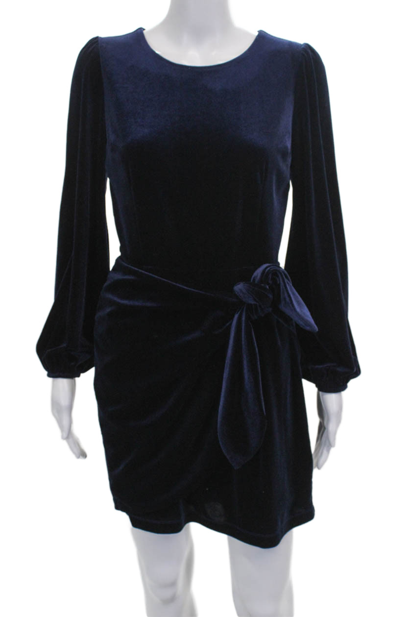 Yumi Kim Womens Wrap Dress Blue Long Sleeve Round Neck Zip Polyester Size LFree Shipping in US $100+ Orders | $6.95 Orders Below