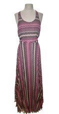 New w/o Tags Designer Sample Pink Grey Parker Pleated Full Skirt Maxi Dress- L