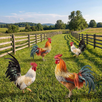 4 Pcs Metal Rooster Outdoor Garden Statues Decor Yard Chicken Decorations Metal