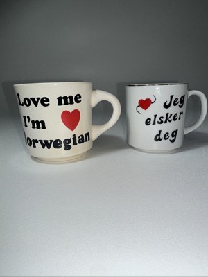 2 Norwegian Coffee Mugs | Love Me I m Norwegian | Jeg Elsker Deg |