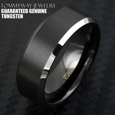 6/8mm Tungsten Carbide Men's  Women Black Brushed Silver Edge Wedding Band Ring