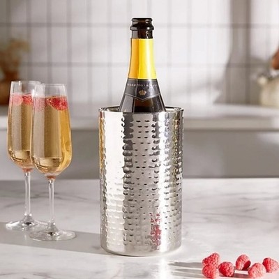 Crate & Barrel Silver Hammered Graham Metal Wine Bottle Chiller Cooler