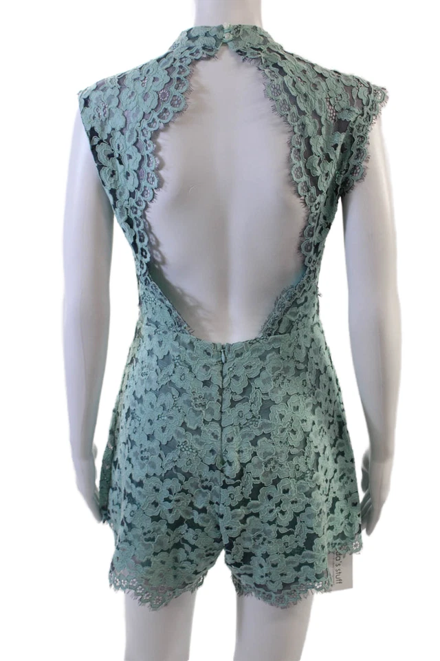 Mameluco Alexis para mujer de encaje manga corta tiro alto azul menta talla mediana Foto 3 de 4