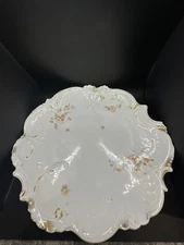 Antique RS Prussia 12" Floral Shell Edge Bowl – Gold Trim, Hand Painted