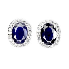 Silver Earrings Blue Sapphire Natural Mined Gems Solid Sterling Stud Design