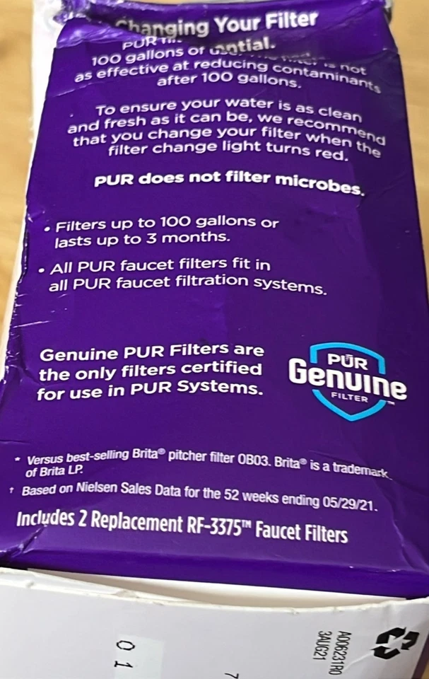 PUR Genuine Faucet Water Filter Replacement RF-3375 Reduces 70 Contaminants NSF - Image 3 of 4