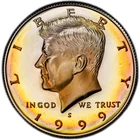 PR68DCAM 1999-S Kennedy Silver Proof Half Dollar, PCGS Trueview- Rainbow Toned