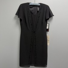 Scarlett Black Dress Short Sleeve With Built In Sheer Cape Like Bling Size 8