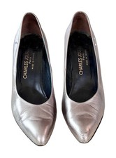 Vintage Charles Jourdan Paris made in France Silver Heels US 9 Metallic Leather