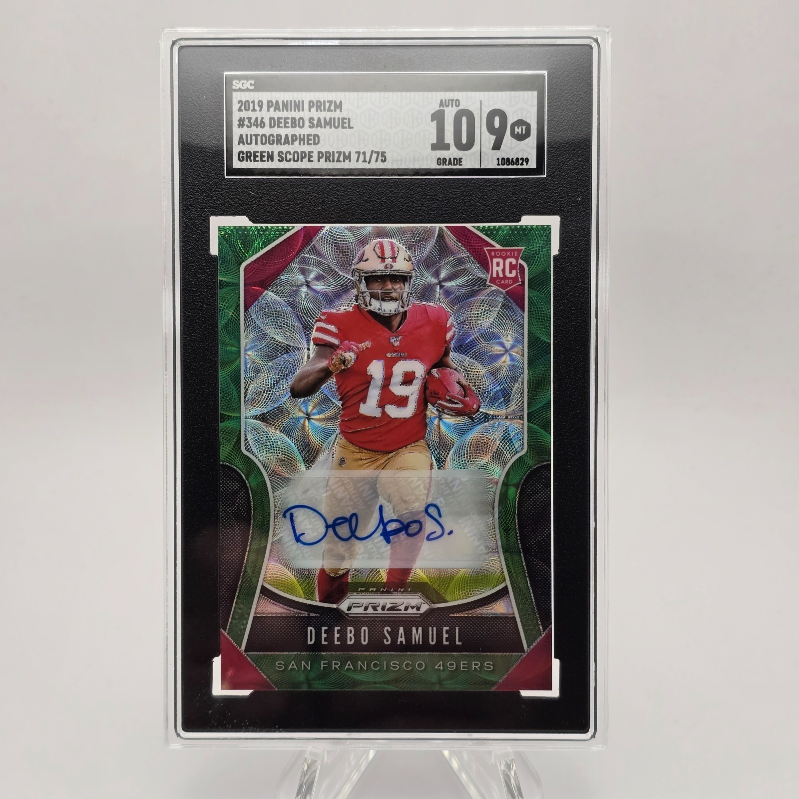 2019 Prizm Deebo Samuel Green Scope /75 Auto SGC 9 AUTO 10