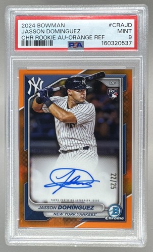 Jasson Dominguez 2024 Bowman Chrome Orange Refractor Rookie RC Auto 22/25 PSA 9