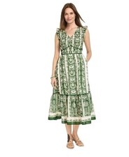 Talbots Smocked Midi Dress Size 8 Tropical Green Hawaiian Flowy Boho Cottagecore