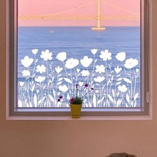White Cute Flower Window Clings Spring Summer Wildflower Grass Window Decals ...