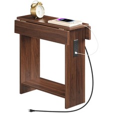 End Table with Charging Station, Foldable Narrow Side Table, Narrow Nighstand...