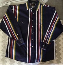 Panhandle Slim Shirt Men Sz M L Sleeve Button SouthWest Blue Stripe Vtg