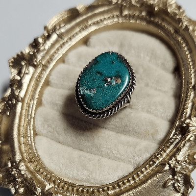 Old Pawn Indianer Türkis Stein Sterling Silber Ring Größe 6