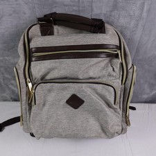 Ergobaby Diaper Bag Backpack Heather Gray Brown Trim Insulated Bottle Pockets