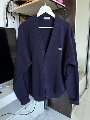 Lacoste Chemise Vintage Men's Navy Blue Knit Cardigan Sweater size 4