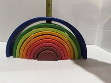 9 Piece Large Wooden Rainbow Montessori Toy Stacking Nesting Wood Learning Kids