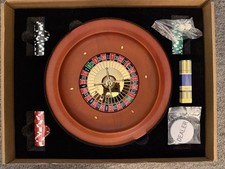 Wooden Roulette Wheel With Chips, Cards And Mat For Roulette And Black Jack New