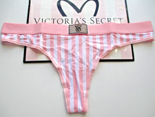 VICTORIA'S SECRET Cotton Thong Panty VS Shine Patch L LARGE Pink White Stripe