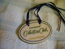 Longaberger Pottery 1996 LONGABERGER COLLECTORS CLUB CHARTER MEMBER Tie On Navy