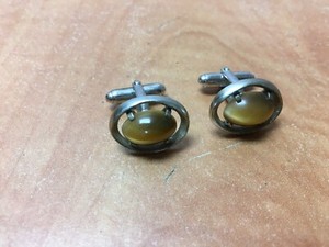 Vintage Anson Sterling Silver Cats Eye Cufflink Set Weighs 10 Grams