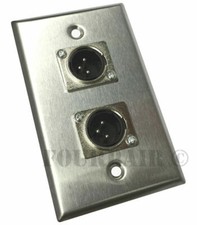 2-Port Dual Socket 3Pin XLR Male Stainless Steel Microphone Mic Audio Wall Plate
