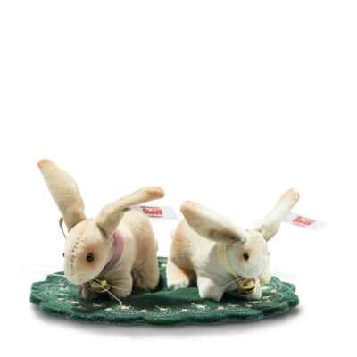 STEIFF''RABBIT SET'' EAN 006128  TWO RABBITS ON EMBROIDERED FELT BASE- 5.5'' 2021