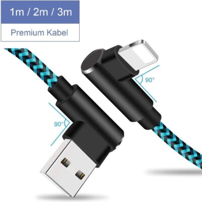 0,5m - 3m Winkelkabel 90° schnell Ladekabel für iPhone XS X 11 12 13 14 Pro iPad