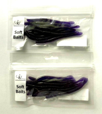 2 PACKS Jed Welsh Slider 4'' Ribbed Paddle Tail Worm Electric Purple 10 Count