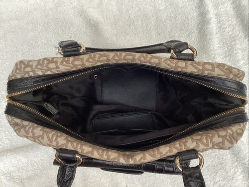 Womens DKNY Brown Leather & Canvas Monogram Top Handle Handbag With Dust Bag - Picture 8 of 13