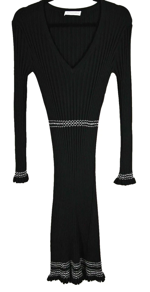 NEW Altuzarra Isolde Contrast-Stitched Rib-Knit Dress in Black - Size L #D0098 - Image 3 of 4