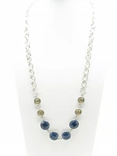 Chico's Bezel Rhinestone Necklace Blue and Yellow Silver Tone
